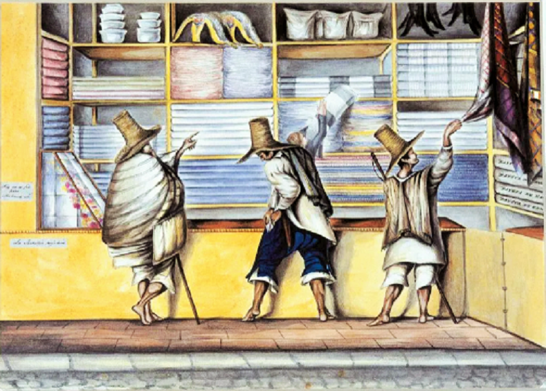 Grabado de una reunión de la Sociedad Democrática de Artesanos en Bogotá