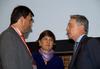La Ministra de Educaci�n, Cecilia Mar�a V�lez; el presidente de la Rep�blica, �lvaro Uribe V�lez; y el experto Eric Mazur, de la Universidad de Harvard, en el acto inaugural del Foro de la Calidad Educativa 2010